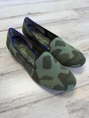 Rothy's Olive Green Camo Knit Flats with Blue Trim